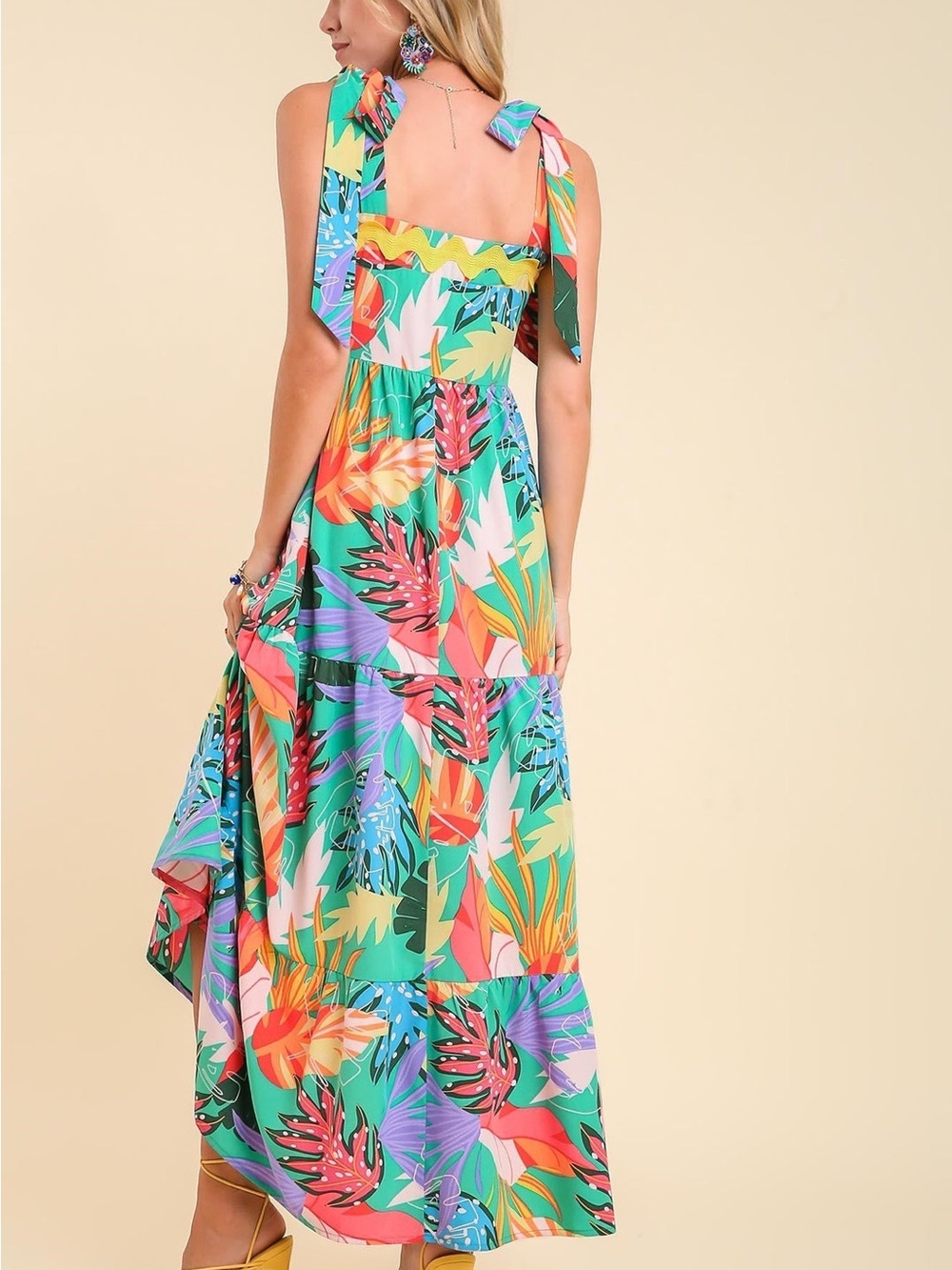 Ric Rac Trim Tropical Maxi Dress